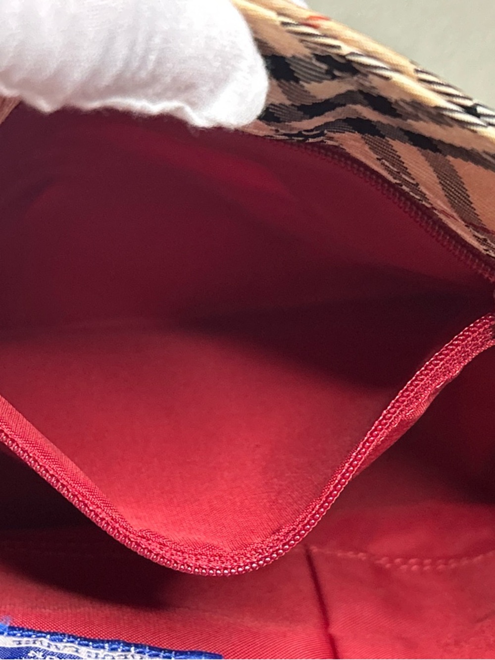 Vintage Burberry Nova Check Tote Bag Red Leather Trim Beige Plaid Shoulder Bag - Picture 8 of 13